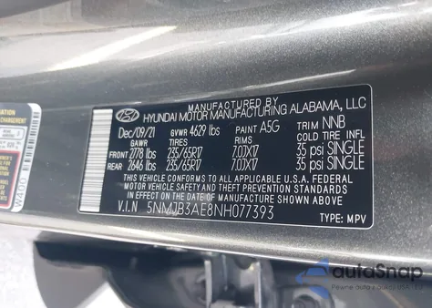 2022 Hyundai Tucson Sel z USA, uszkodzony, nr VIN 5NMJB3AE8NH077393